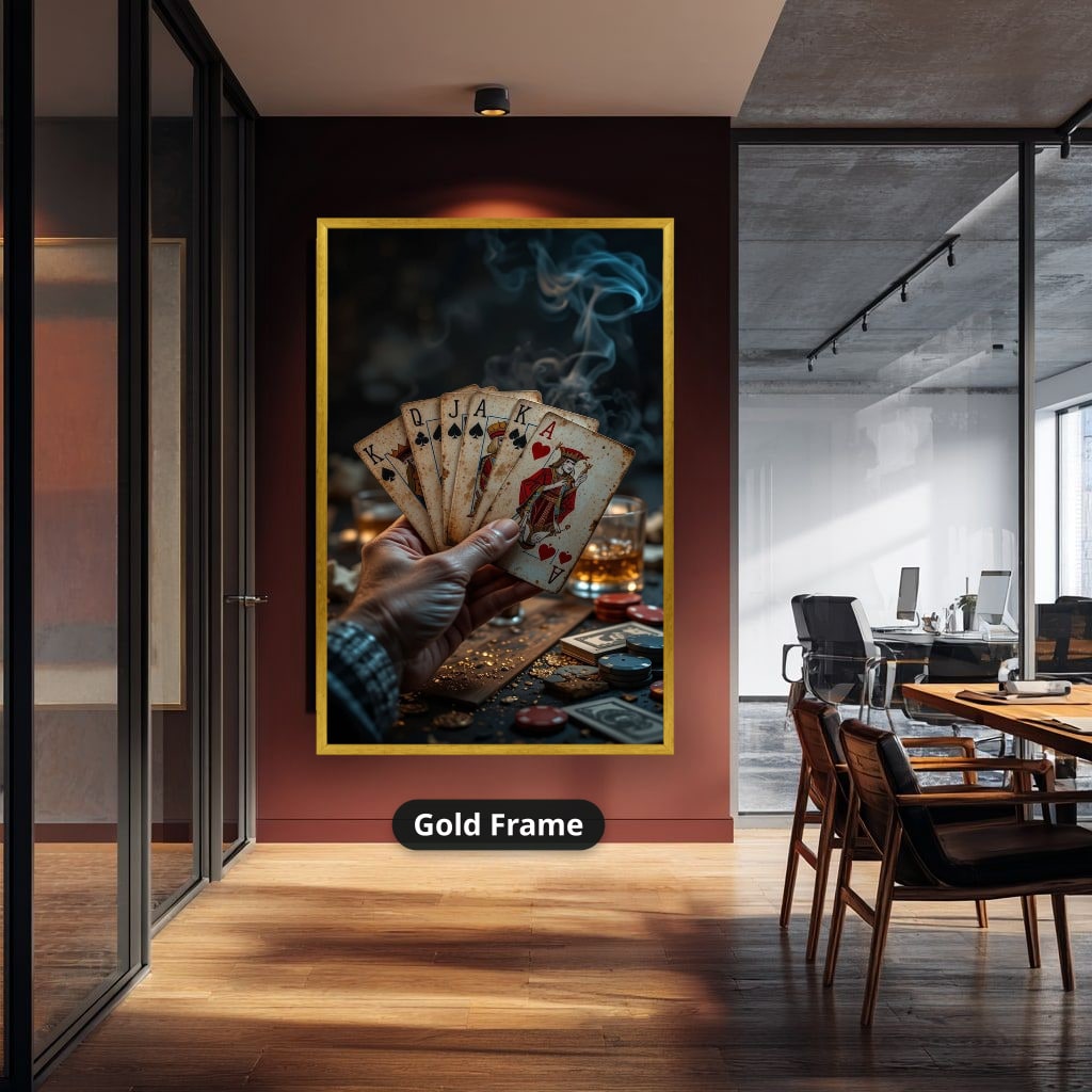 Playing Cards Fan In Smoky Casino Canvas Wall Art, Large Vertical