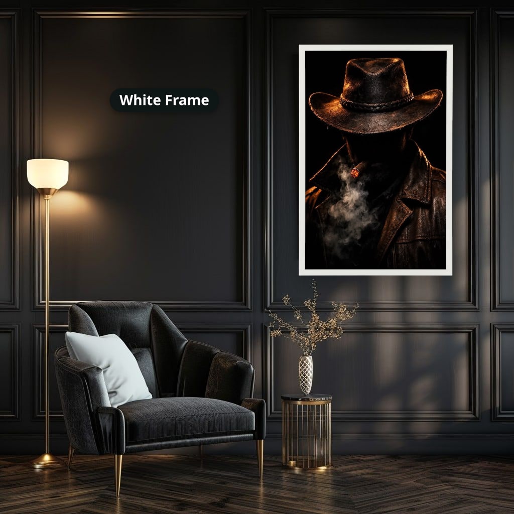 Mysterious Cowboy With Cigar Smoke Canvas Wall Art, Large Vertical