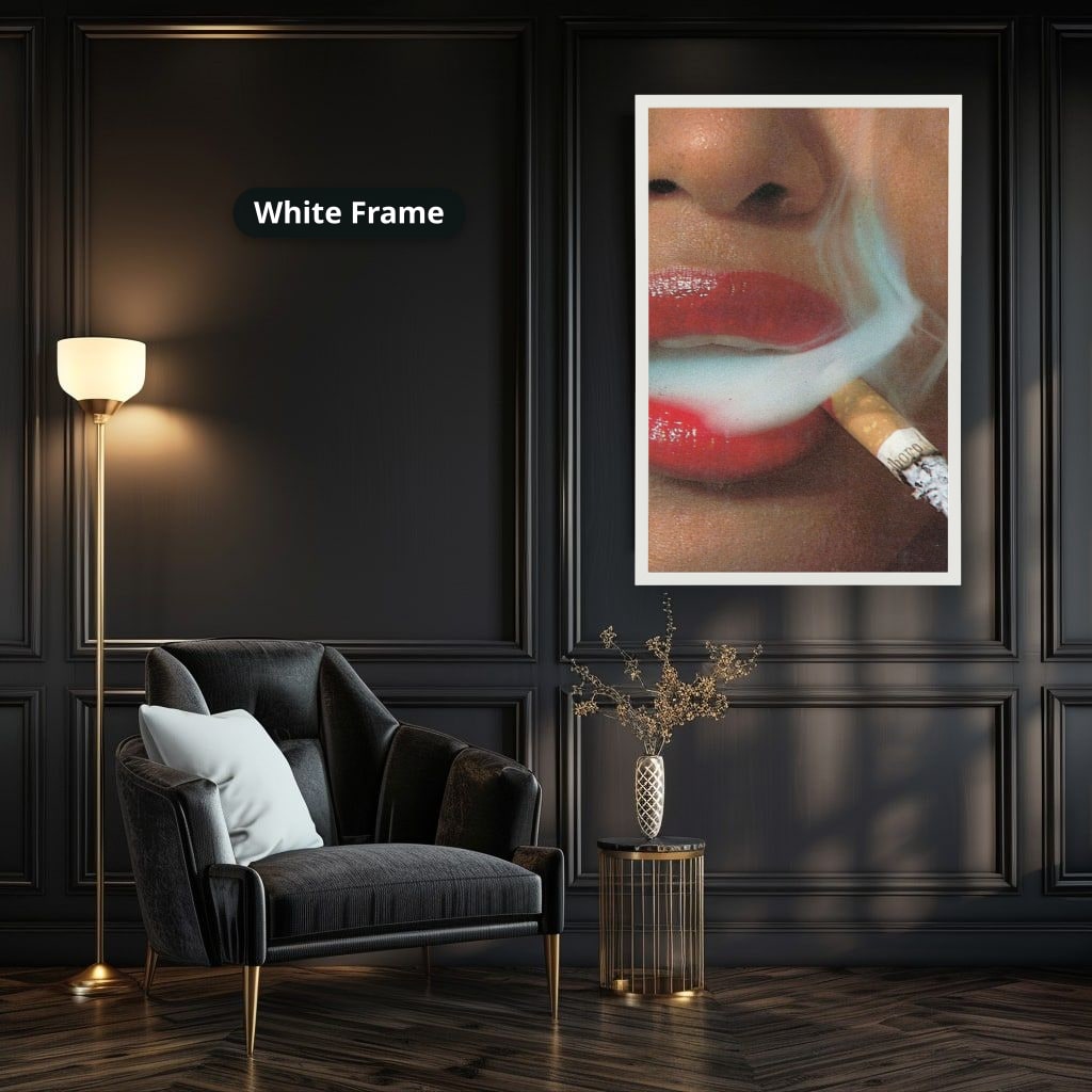Woman Smoking Cigarette Close Up Canvas Wall Art, Large Vertical