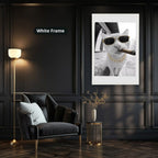 White Cat Wearing Sunglasses With Cigar Canvas Wall Art