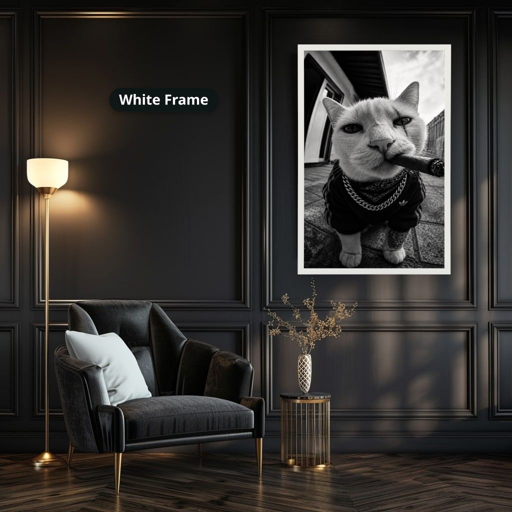 Cat Smoking Cigar In Street Canvas Wall Art, Large Vertical