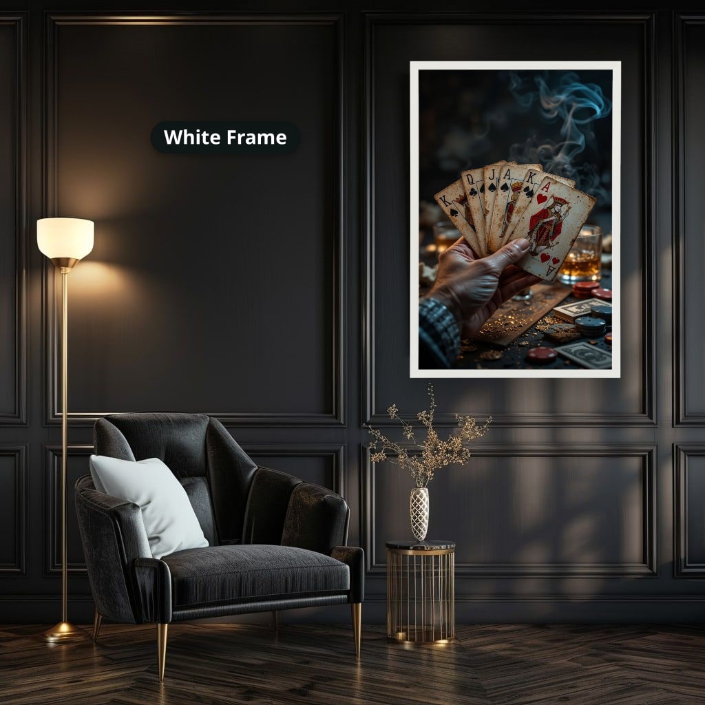 Playing Cards Fan In Smoky Casino Canvas Wall Art, Large Vertical