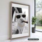 White Cat Wearing Sunglasses With Cigar Canvas Wall Art