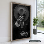 Faceless Man Holding Hat In Suit Canvas Wall Art, Large Vertical