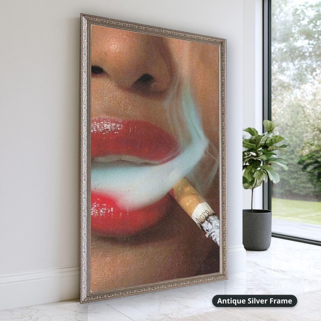 Woman Smoking Cigarette Close Up Canvas Wall Art, Large Vertical