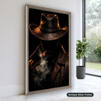 Mysterious Cowboy With Cigar Smoke Canvas Wall Art, Large Vertical