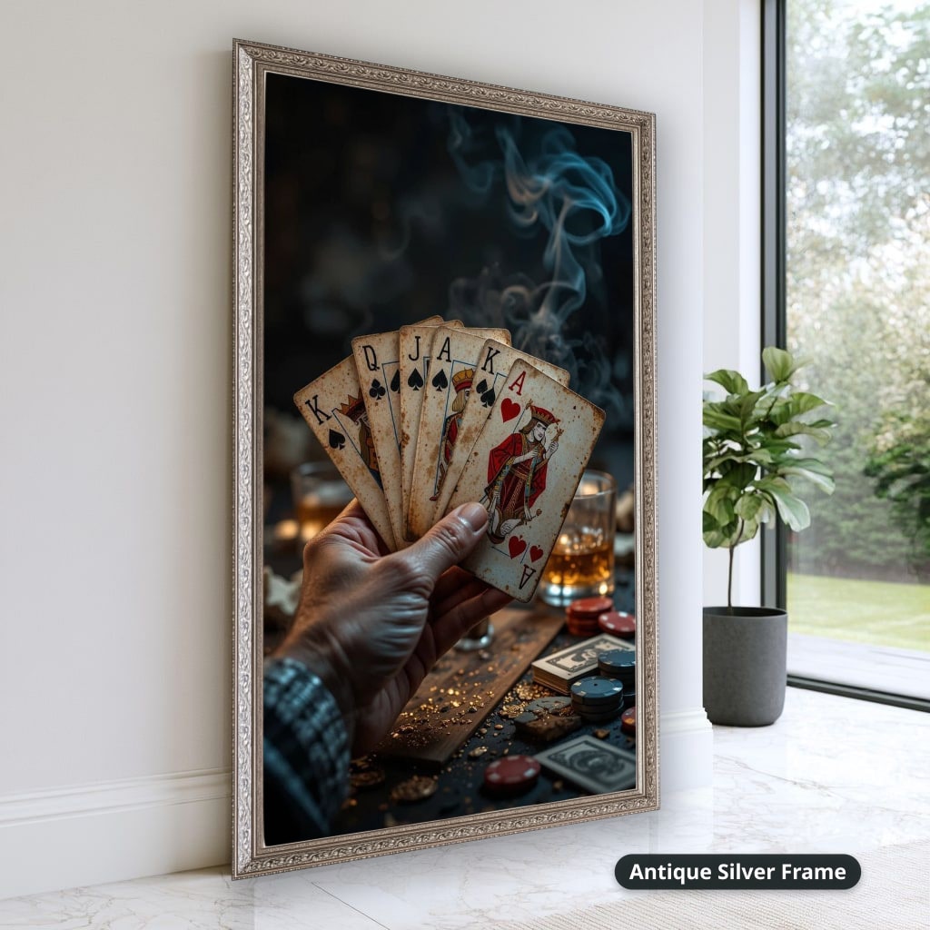 Playing Cards Fan In Smoky Casino Canvas Wall Art, Large Vertical