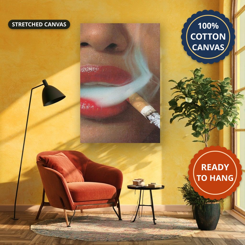 Woman Smoking Cigarette Close Up Canvas Wall Art, Large Vertical
