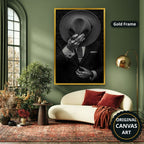 Faceless Man Holding Hat In Suit Canvas Wall Art, Large Vertical