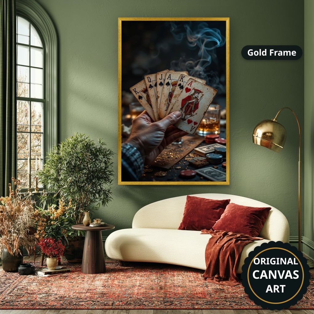 Playing Cards Fan In Smoky Casino Canvas Wall Art, Large Vertical