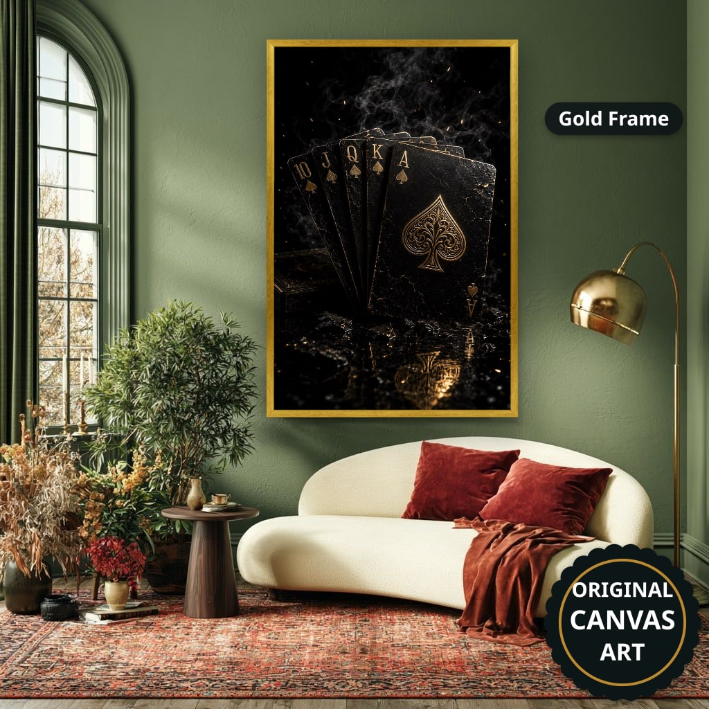 Vintage Playing Cards With Spade Canvas Wall Art, Large Vertical