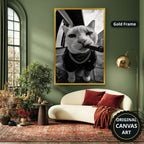 Cat Smoking Cigar In Street Canvas Wall Art, Large Vertical