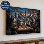 Mafia Dinner Scene Canvas Wall Art, Urban Skyline Wall Decor