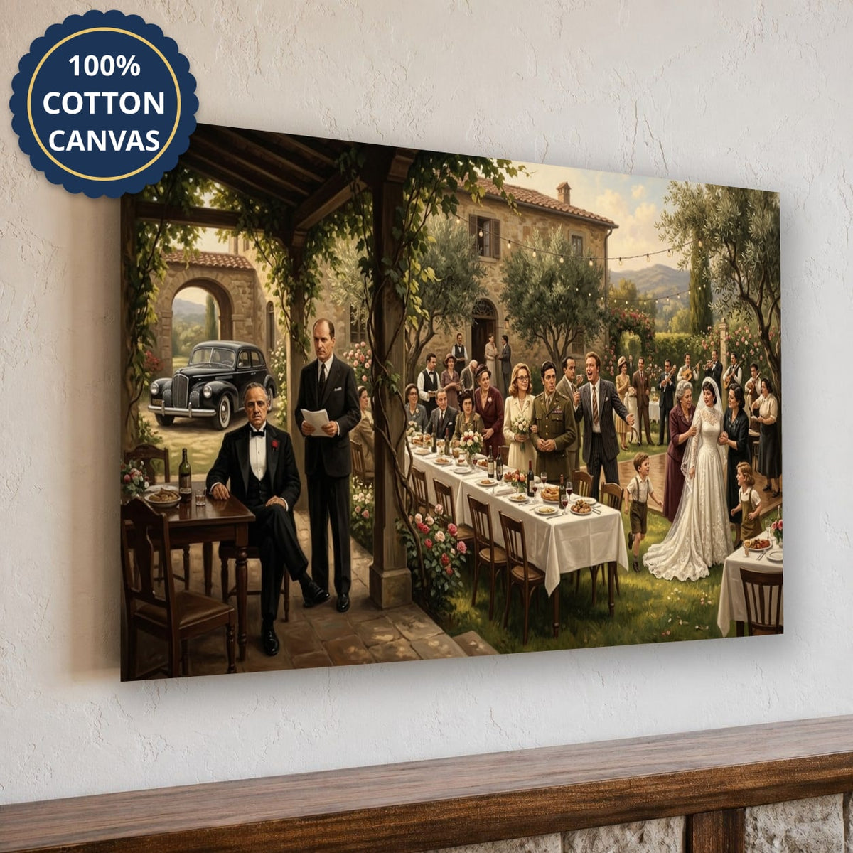 Gangster Wedding Scene Canvas Wall Art, Mafia Family Gathering
