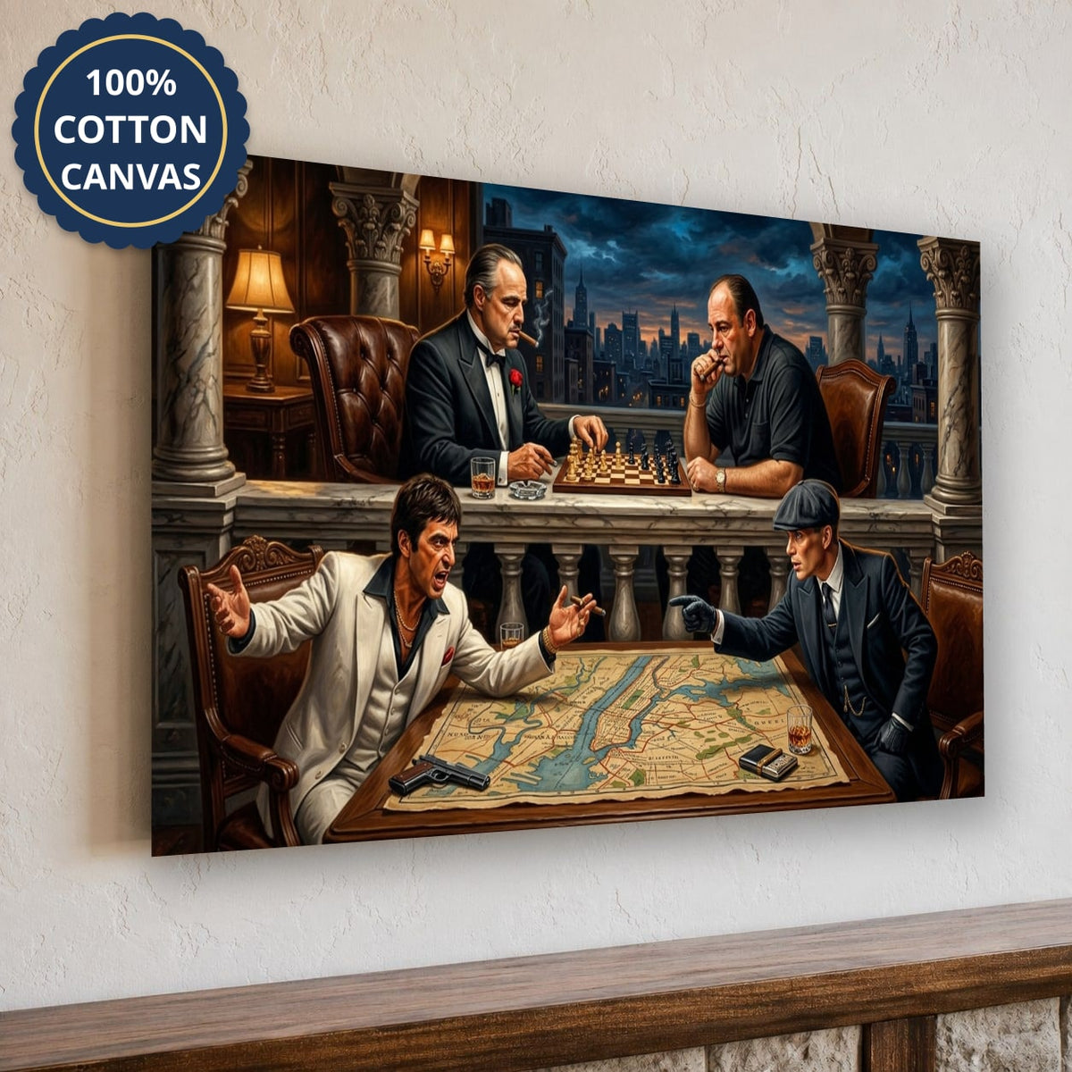 Gangster Canvas Wall Art, Mafia Themed Wall Decor, Chess Game Artwork