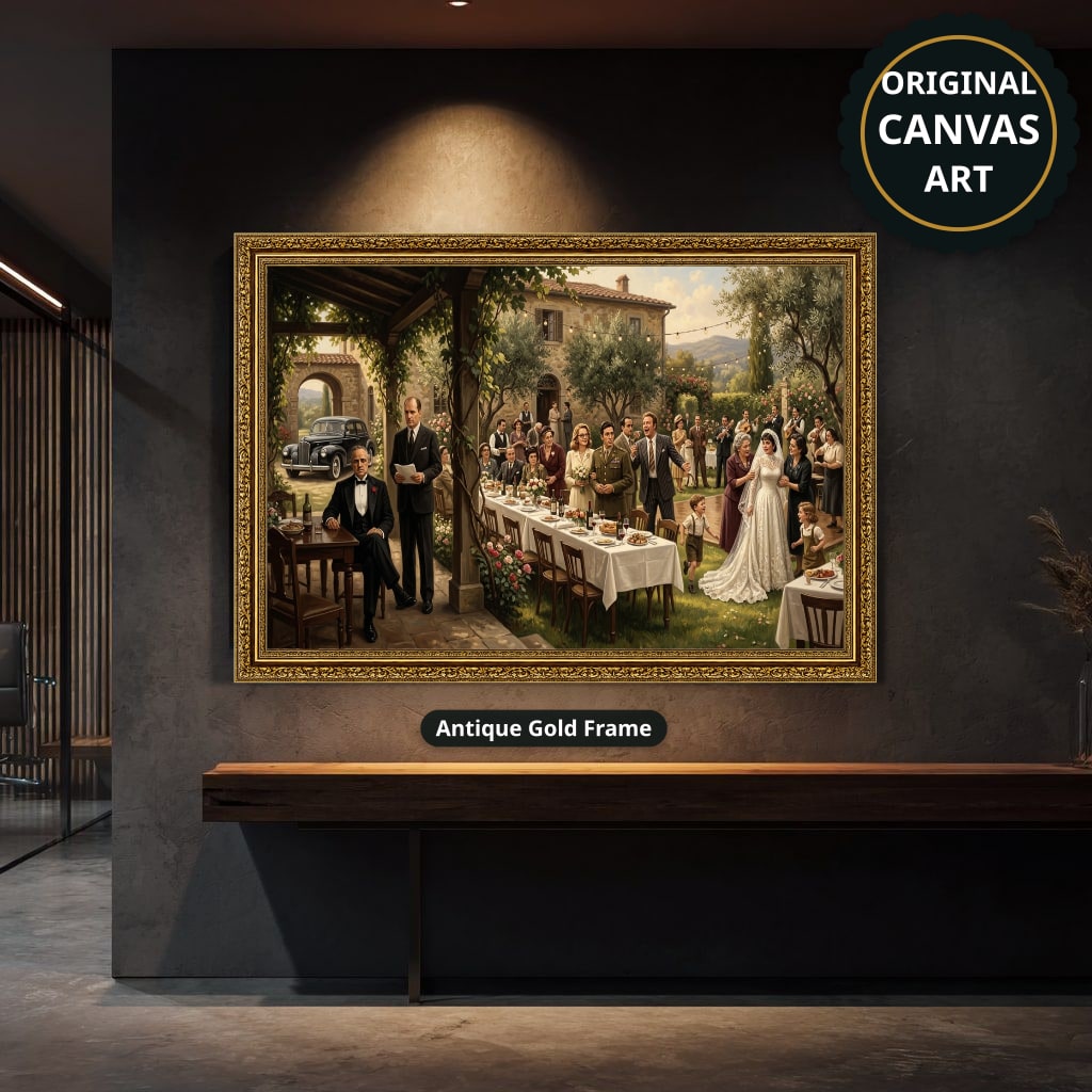 Gangster Wedding Scene Canvas Wall Art, Mafia Family Gathering