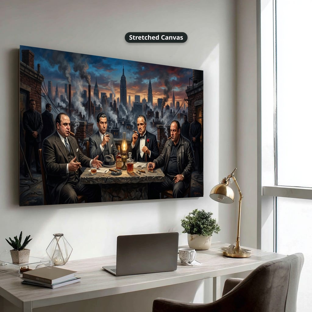 Mafia Dinner Scene Canvas Wall Art, Urban Skyline Wall Decor