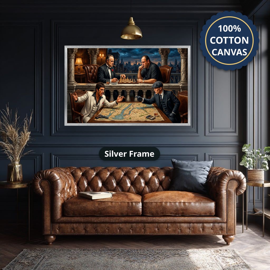 Gangster Canvas Wall Art, Mafia Themed Wall Decor, Chess Game Artwork