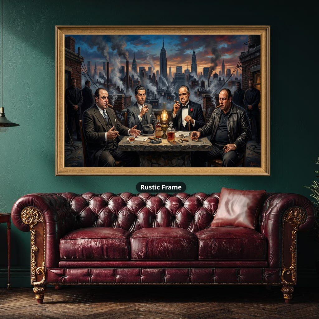 Mafia Dinner Scene Canvas Wall Art, Urban Skyline Wall Decor