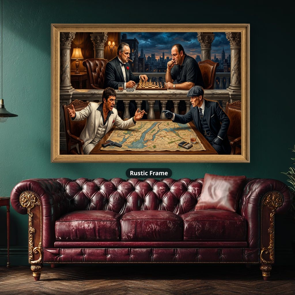 Gangster Canvas Wall Art, Mafia Themed Wall Decor, Chess Game Artwork