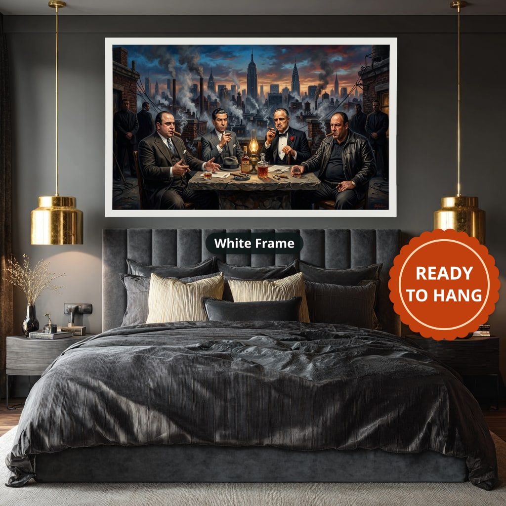Mafia Dinner Scene Canvas Wall Art, Urban Skyline Wall Decor