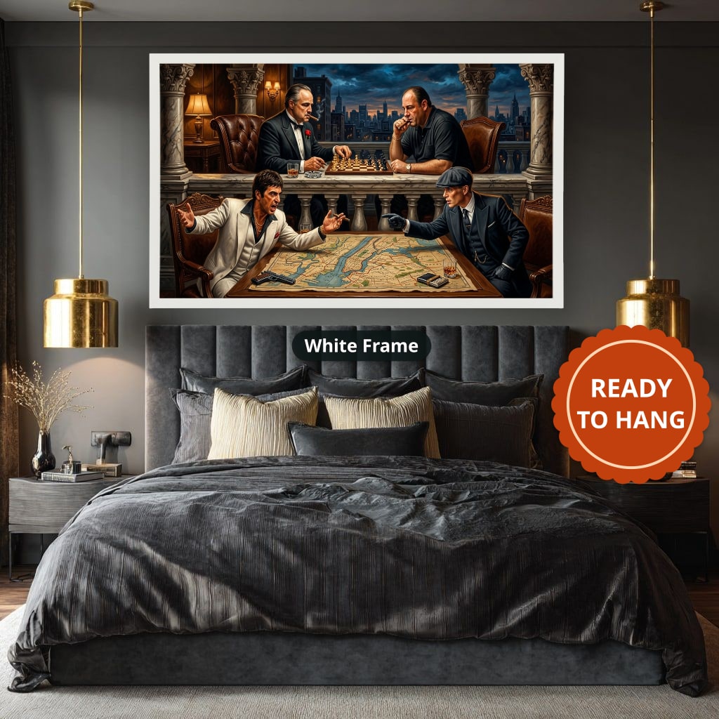 Gangster Canvas Wall Art, Mafia Themed Wall Decor, Chess Game Artwork