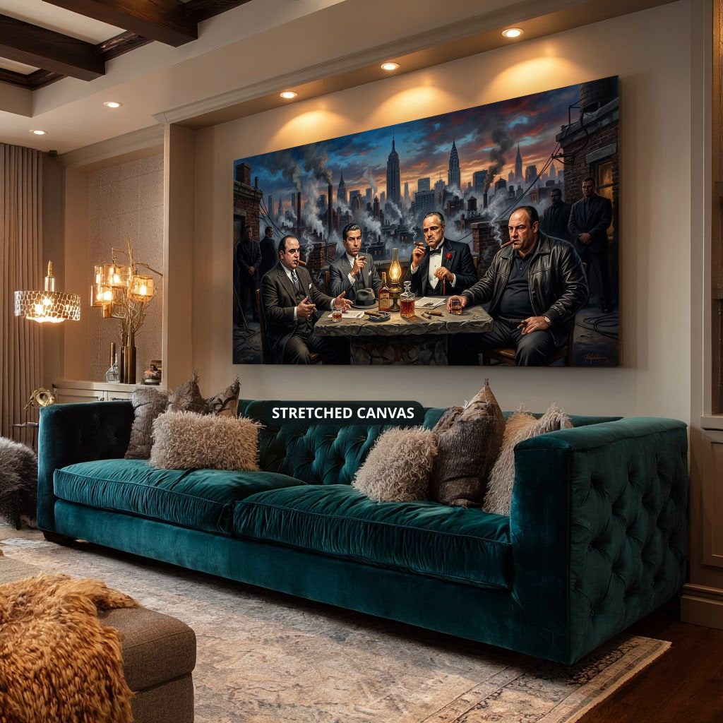 Mafia Dinner Scene Canvas Wall Art, Urban Skyline Wall Decor