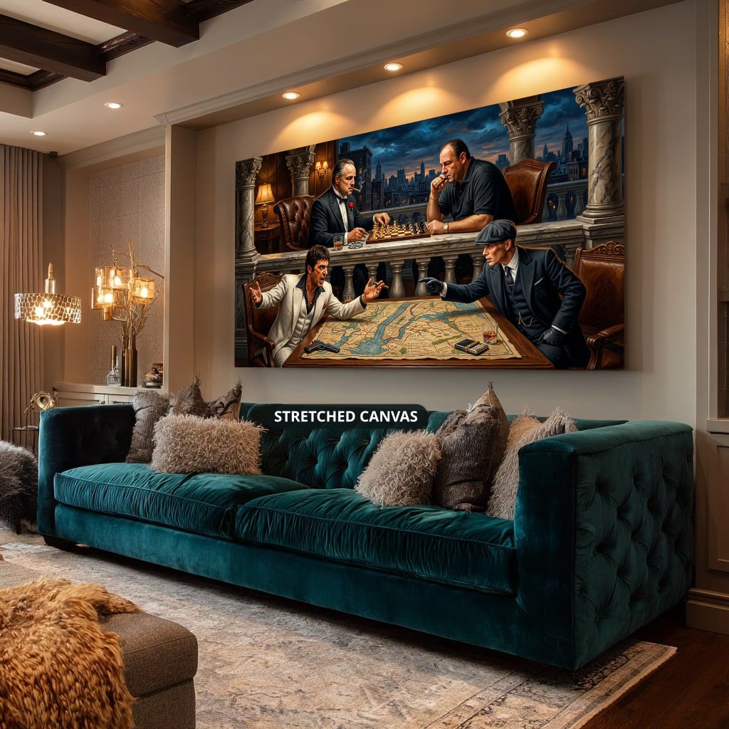 Gangster Canvas Wall Art, Mafia Themed Wall Decor, Chess Game Artwork