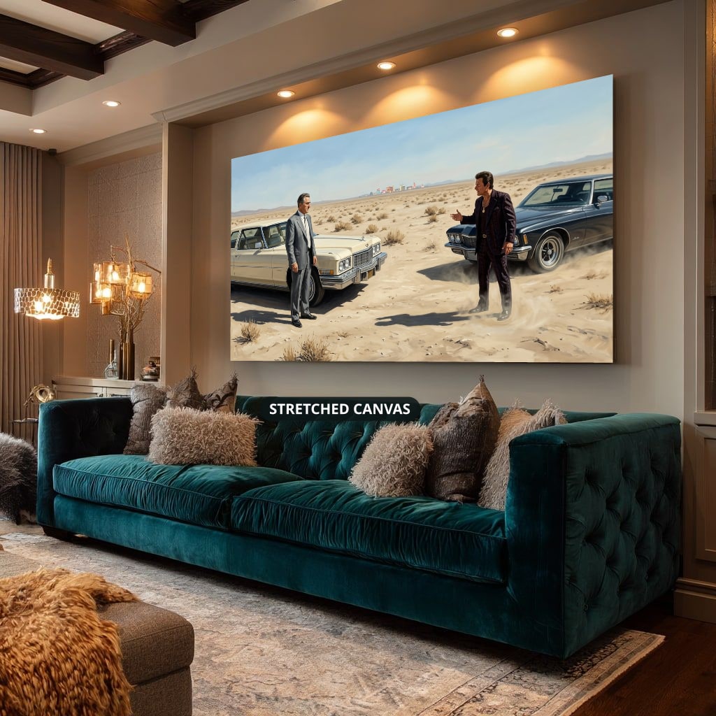 Gangster Canvas Wall Art, Mafia Scene Artwork, Vintage Cars Landscape