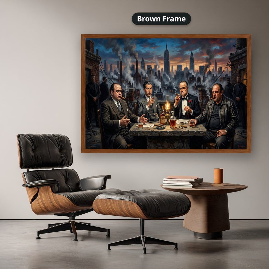 Mafia Dinner Scene Canvas Wall Art, Urban Skyline Wall Decor