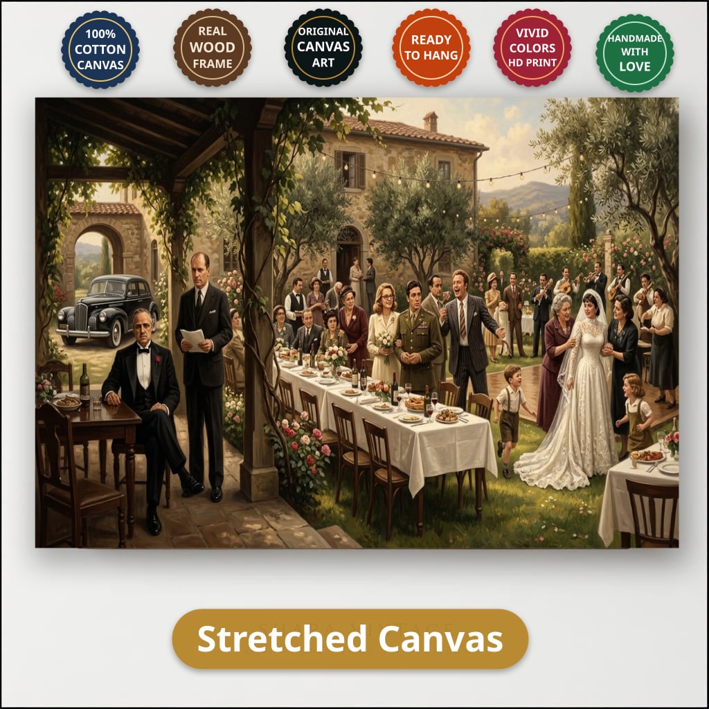 Gangster Wedding Scene Canvas Wall Art, Mafia Family Gathering