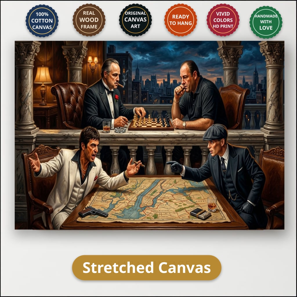 Gangster Canvas Wall Art, Mafia Themed Wall Decor, Chess Game Artwork