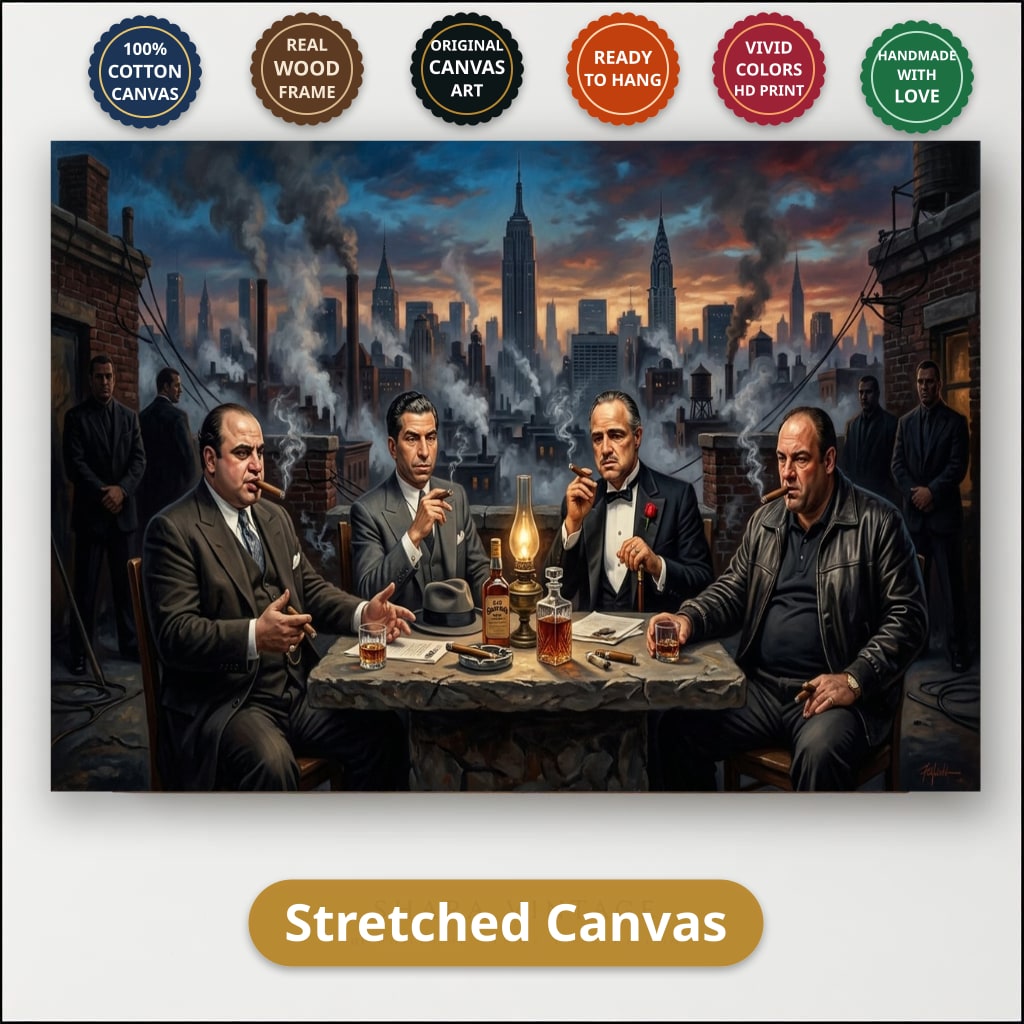 Mafia Dinner Scene Canvas Wall Art, Urban Skyline Wall Decor