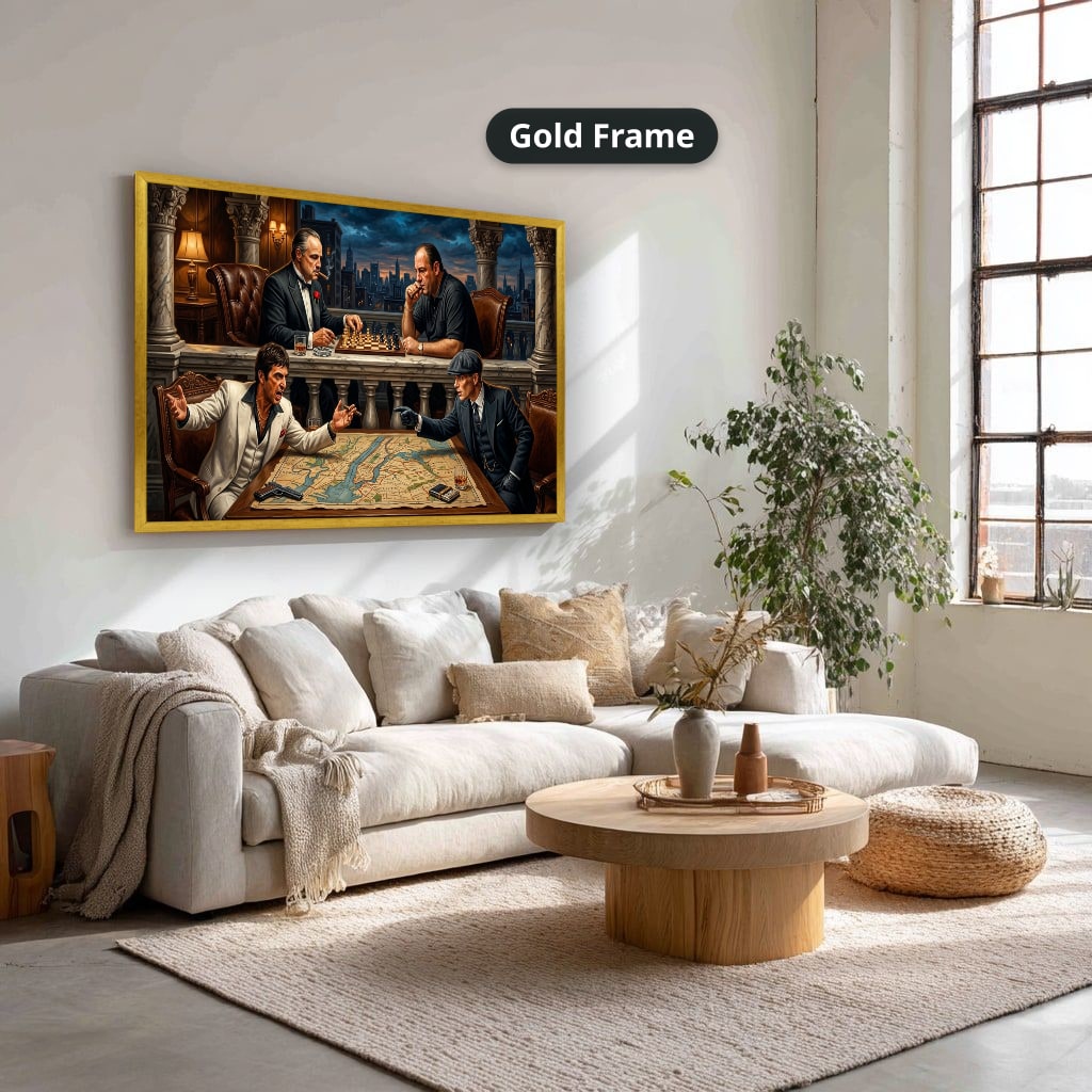 Gangster Canvas Wall Art, Mafia Themed Wall Decor, Chess Game Artwork