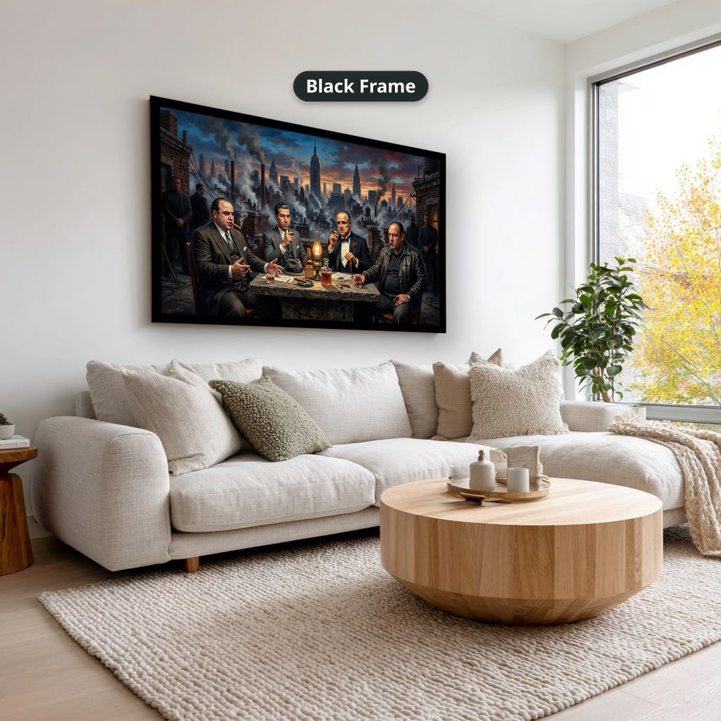 Mafia Dinner Scene Canvas Wall Art, Urban Skyline Wall Decor