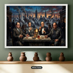Mafia Dinner Scene Canvas Wall Art, Urban Skyline Wall Decor