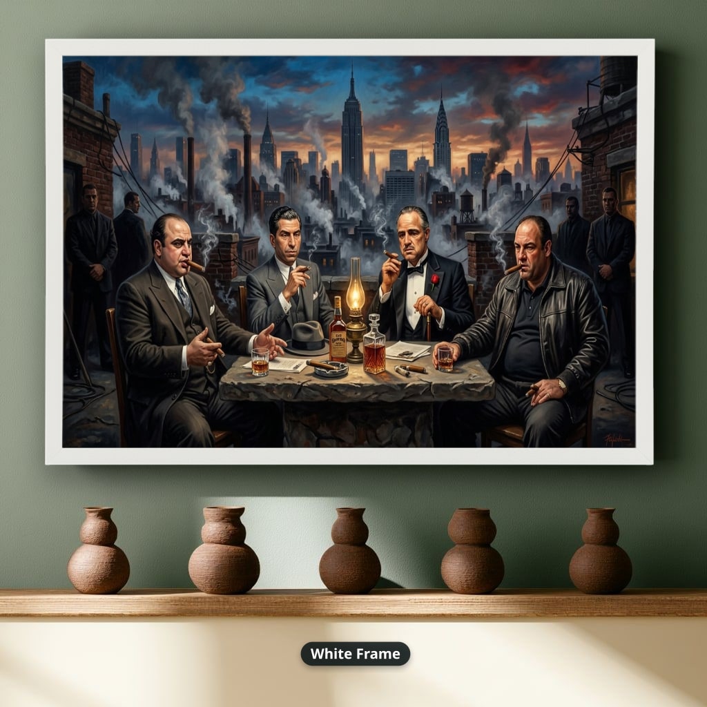 Mafia Dinner Scene Canvas Wall Art, Urban Skyline Wall Decor