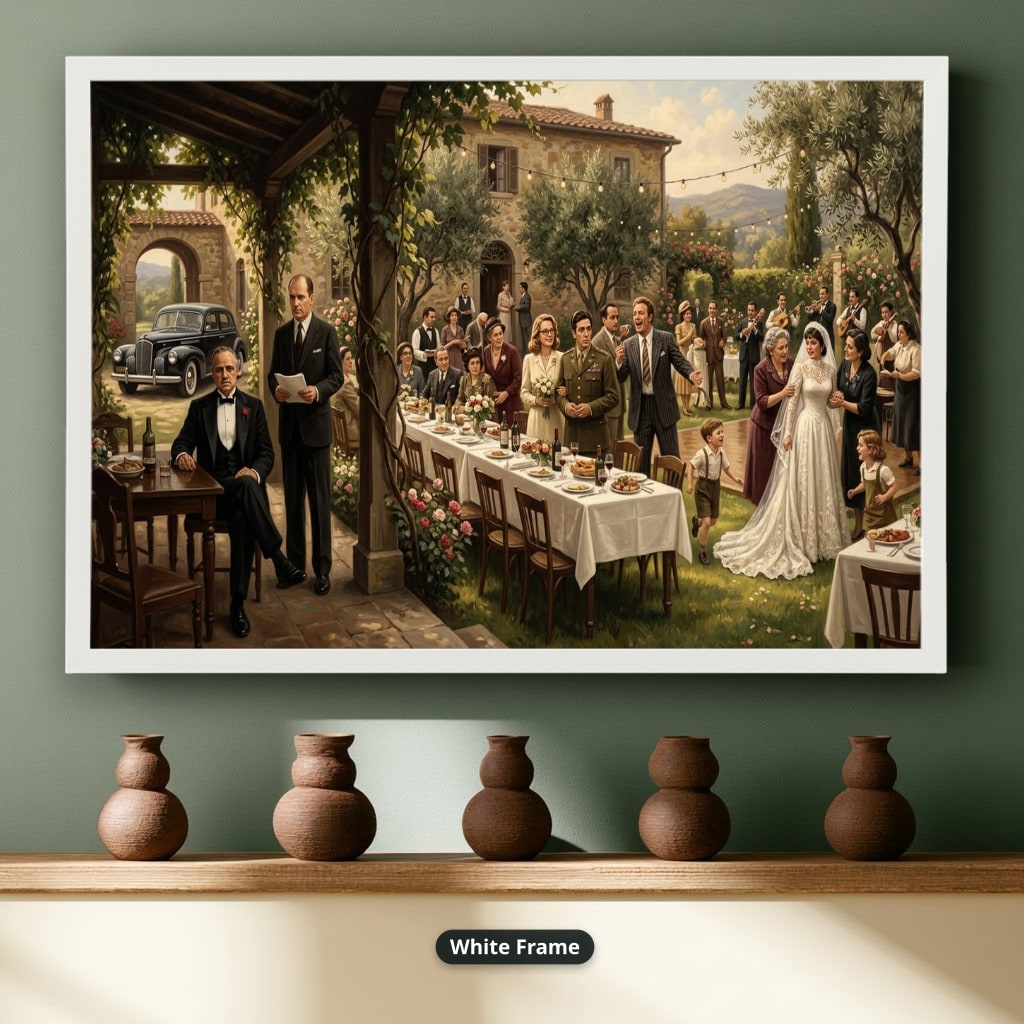 Gangster Wedding Scene Canvas Wall Art, Mafia Family Gathering