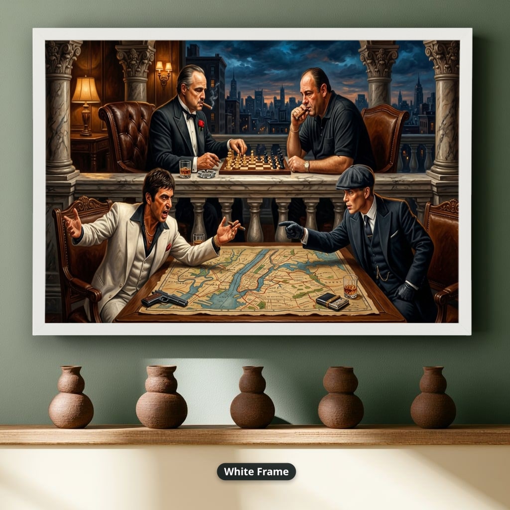 Gangster Canvas Wall Art, Mafia Themed Wall Decor, Chess Game Artwork