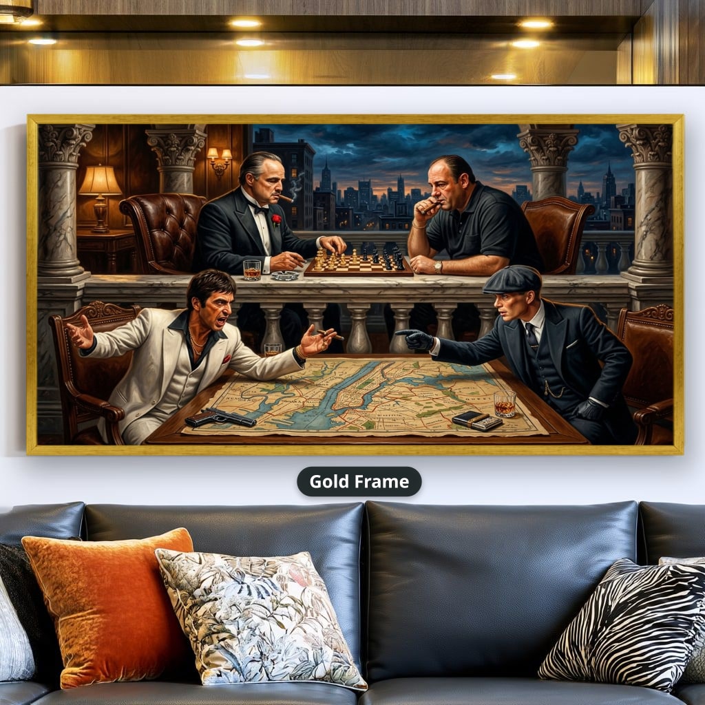 Gangster Canvas Wall Art, Mafia Themed Wall Decor, Chess Game Artwork