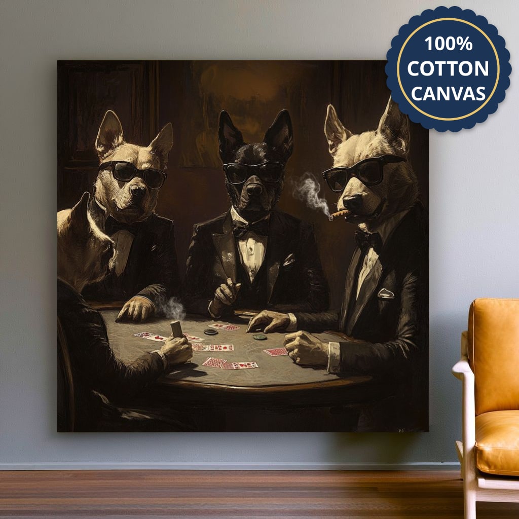 Dogs Playing Poker In Suits Canvas Wall Art, Ready To Hang