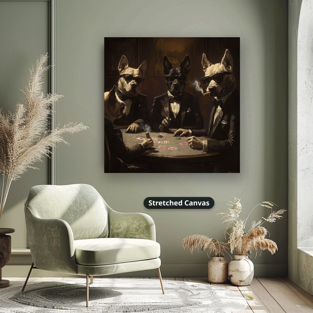Dogs Playing Poker In Suits Canvas Wall Art, Ready To Hang