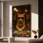 Poker Playing Cats At Casino Canvas Wall Art, Large Vertical