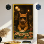 Poker Playing Cats At Casino Canvas Wall Art, Large Vertical