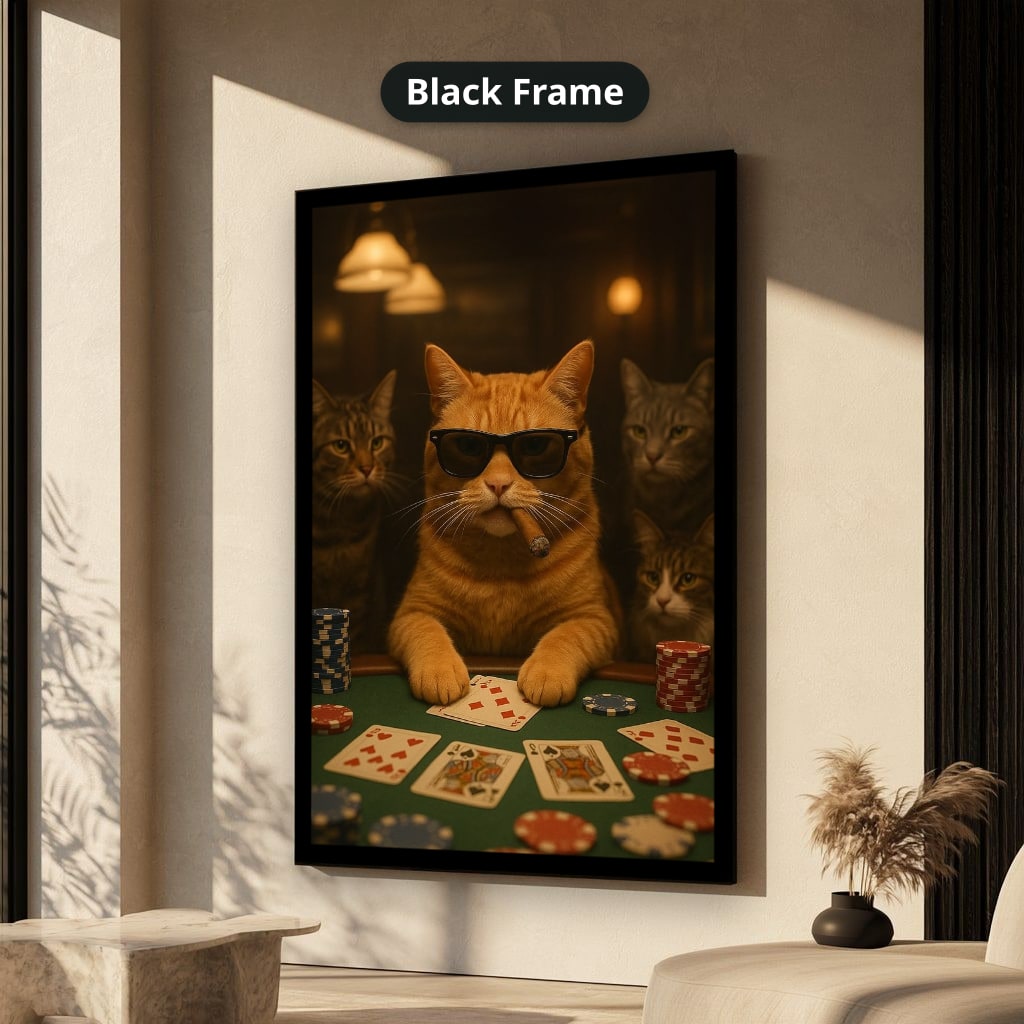 Poker Playing Cats At Casino Canvas Wall Art, Large Vertical