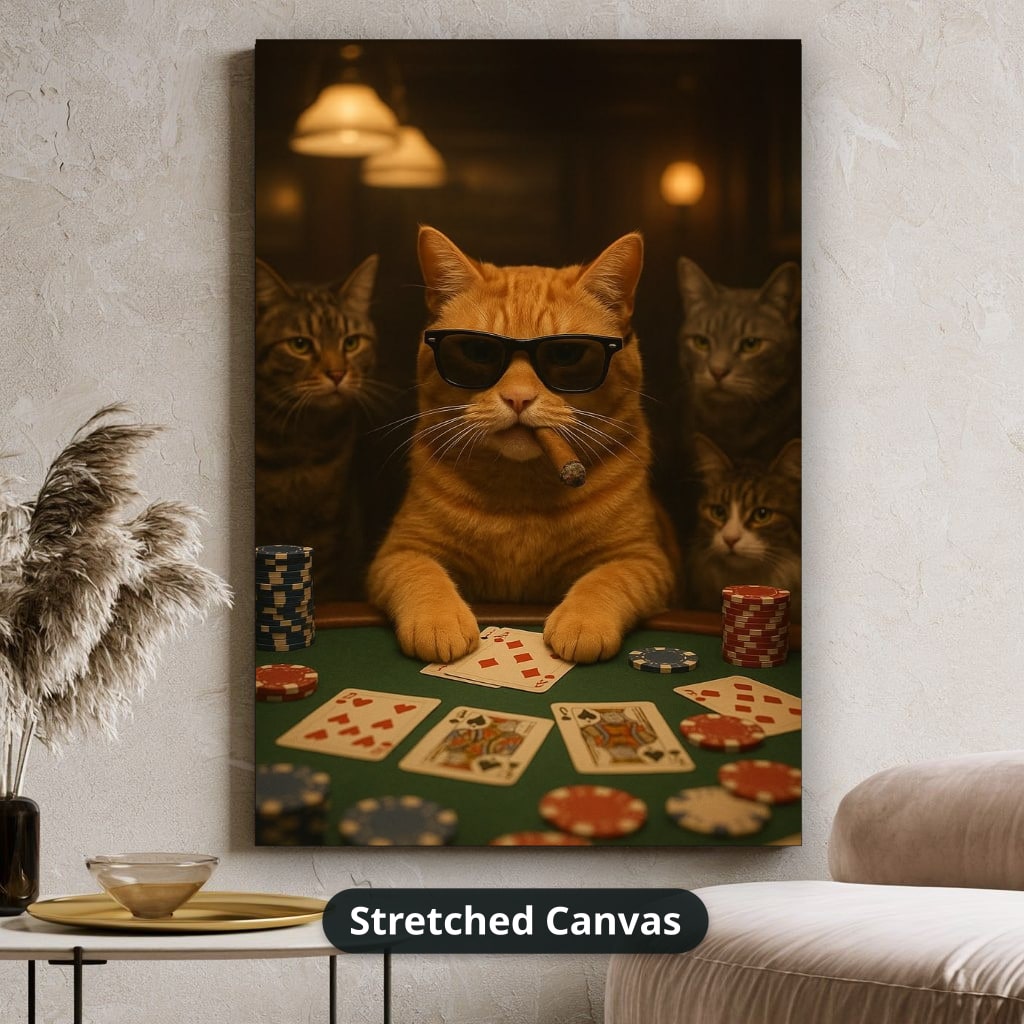 Poker Playing Cats At Casino Canvas Wall Art, Large Vertical