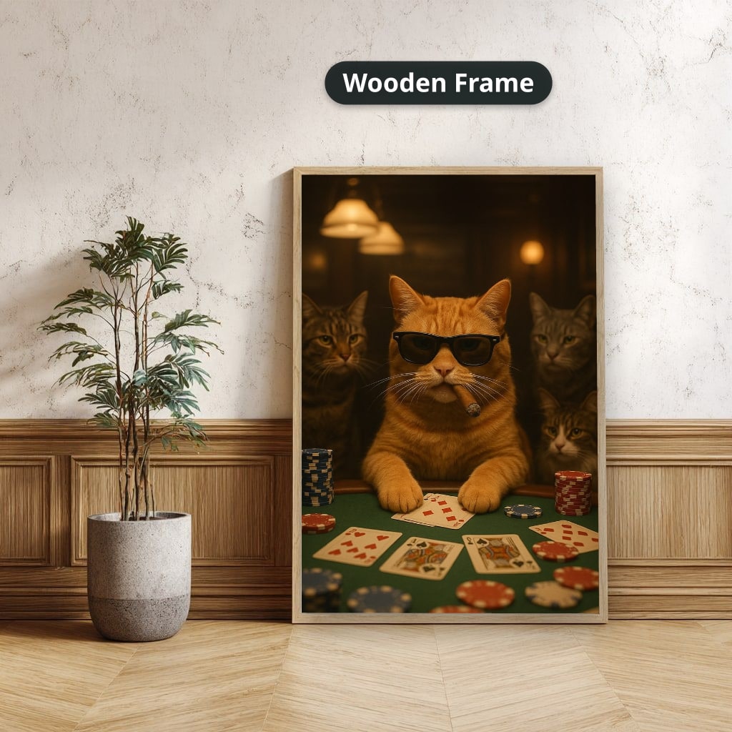 Poker Playing Cats At Casino Canvas Wall Art, Large Vertical