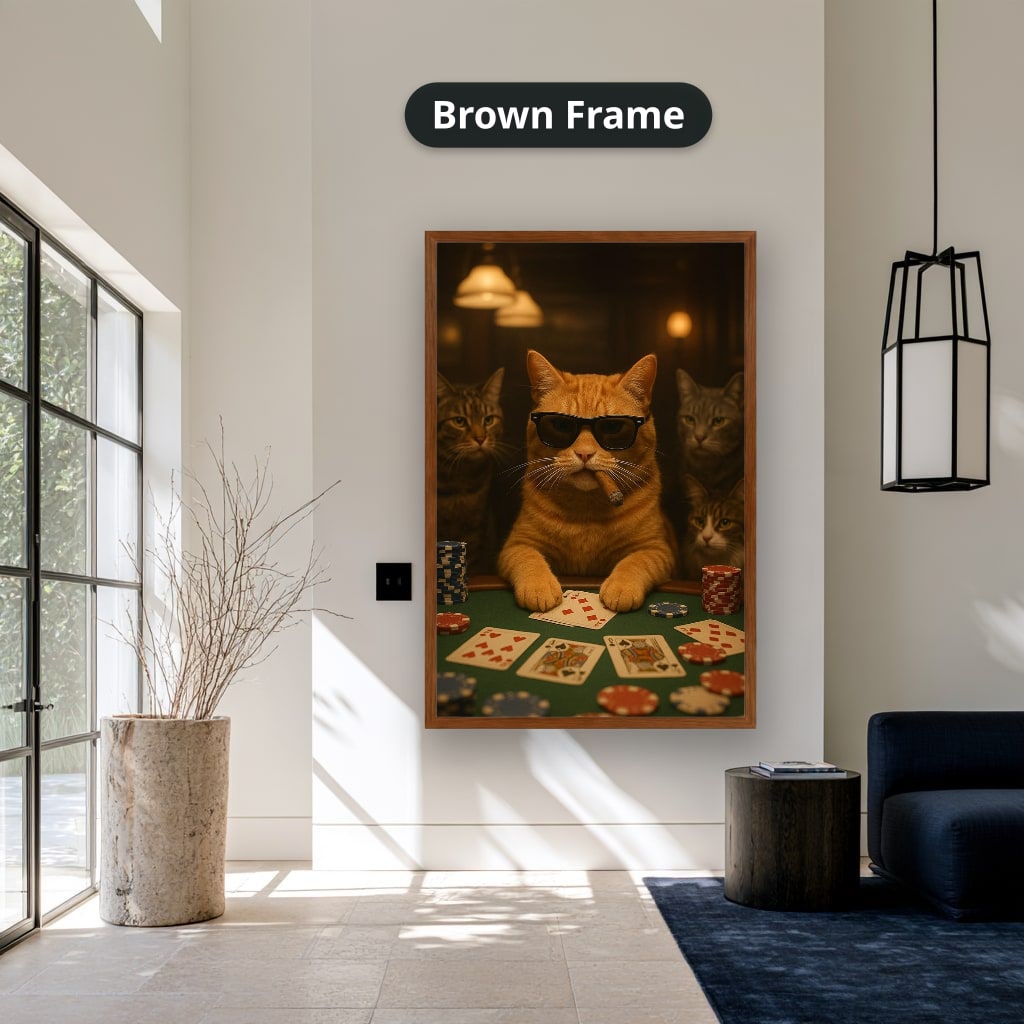 Poker Playing Cats At Casino Canvas Wall Art, Large Vertical