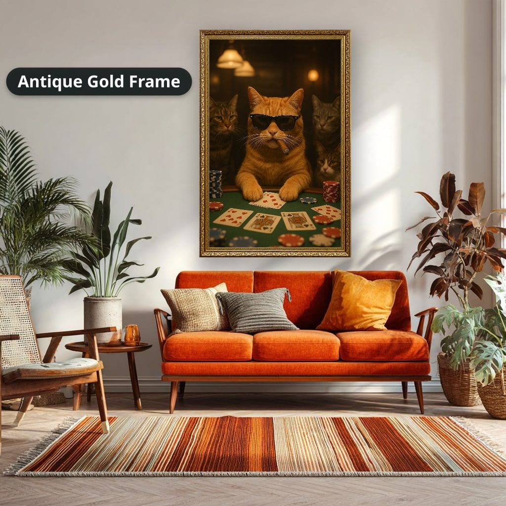 Poker Playing Cats At Casino Canvas Wall Art, Large Vertical