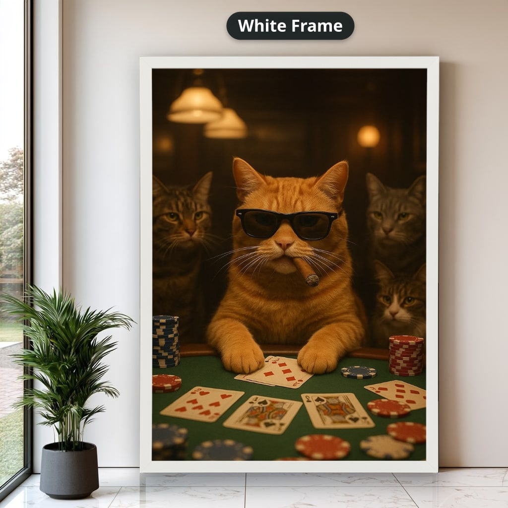 Poker Playing Cats At Casino Canvas Wall Art, Large Vertical